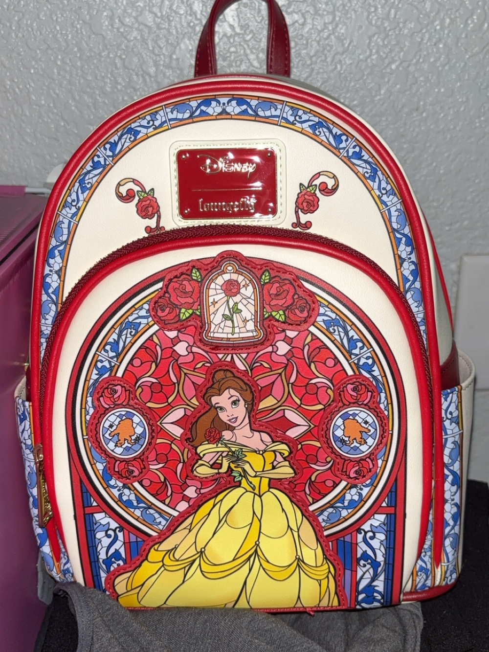Loungefly Belle Stained Glass Mini Backpack - Yellow, Red & Cream